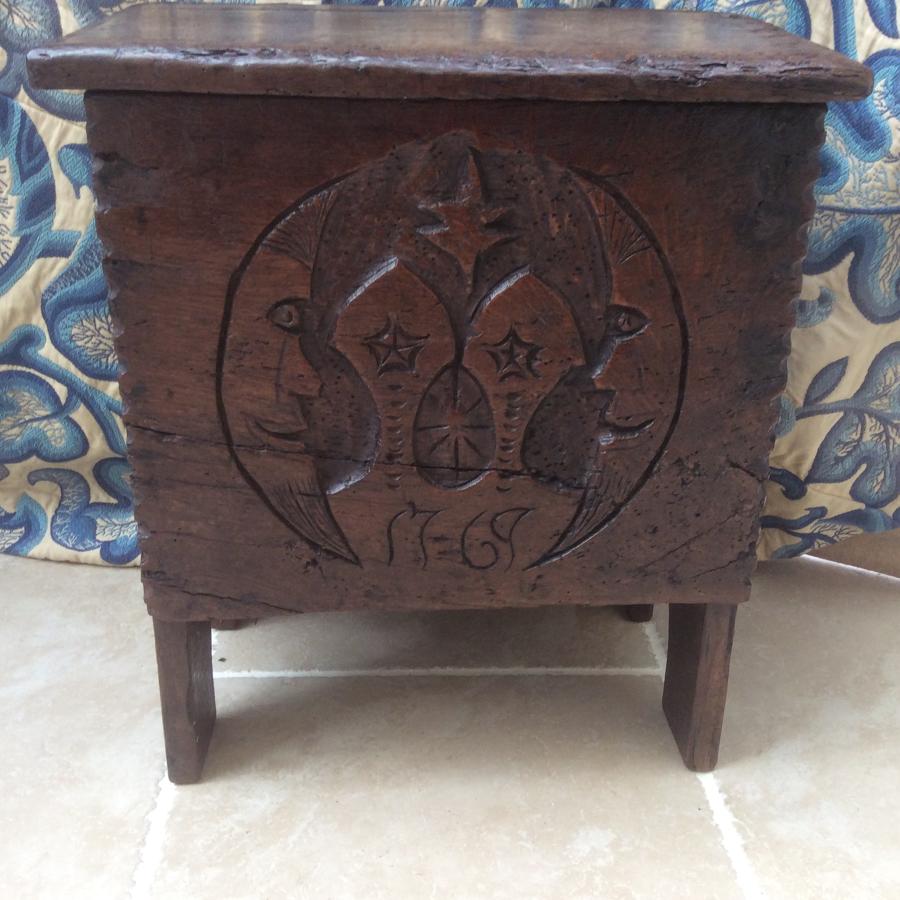 Small rare 18th century oak chest