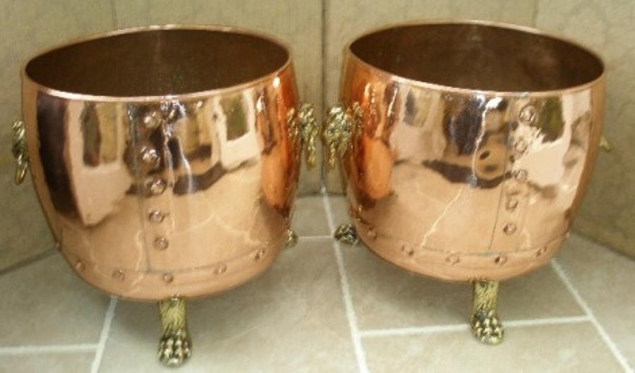Pair of decorative copper log bins