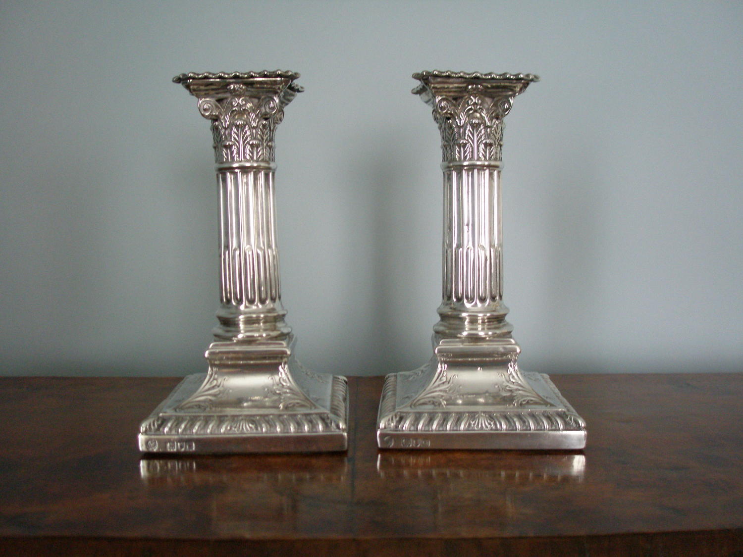 Pair of Victorian period dwarf silver candlesticks