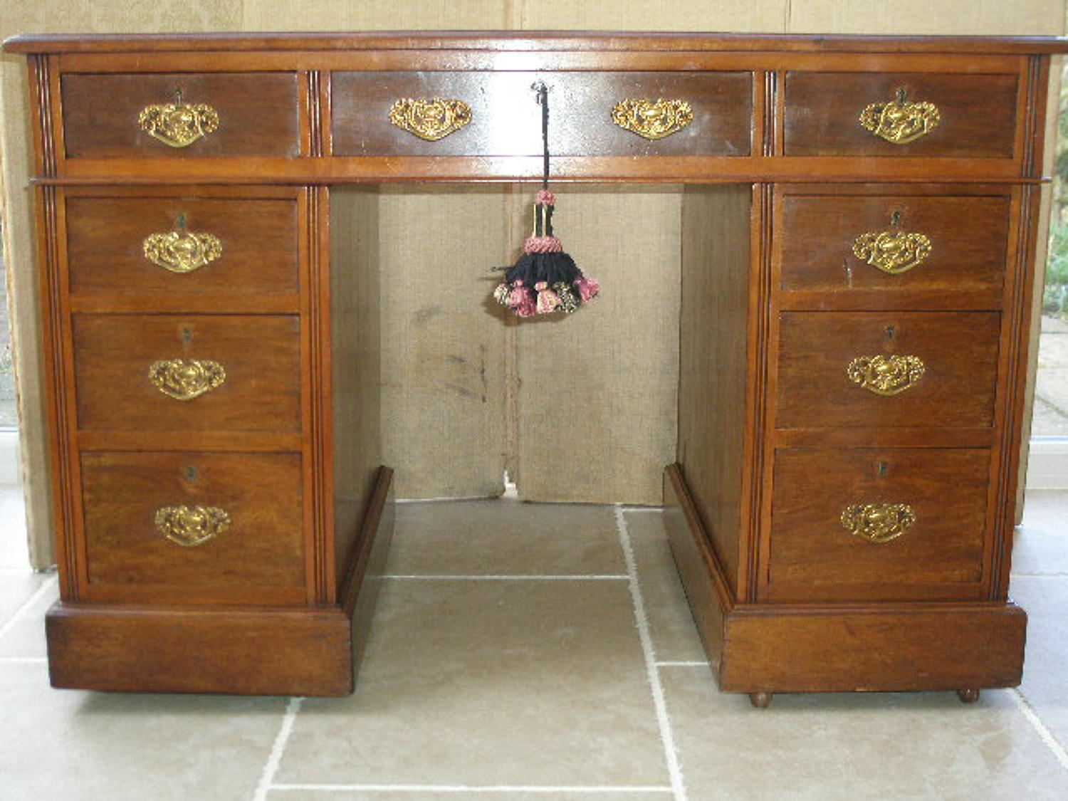 Late 19th century walnut pedestal desk