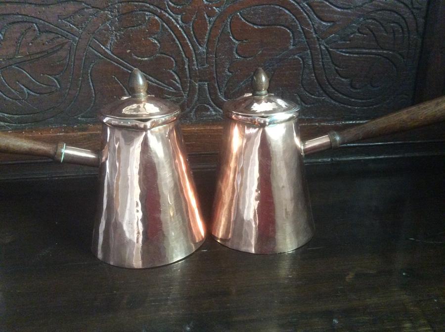 Pair of 19th century copper chocolate pots