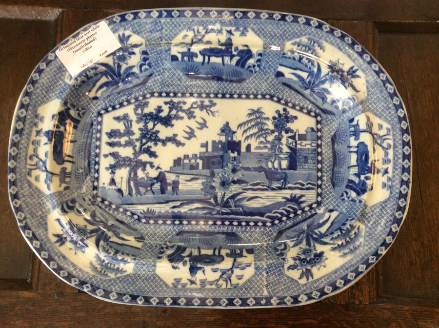 Blue and white chinoiserie transfer printed platter