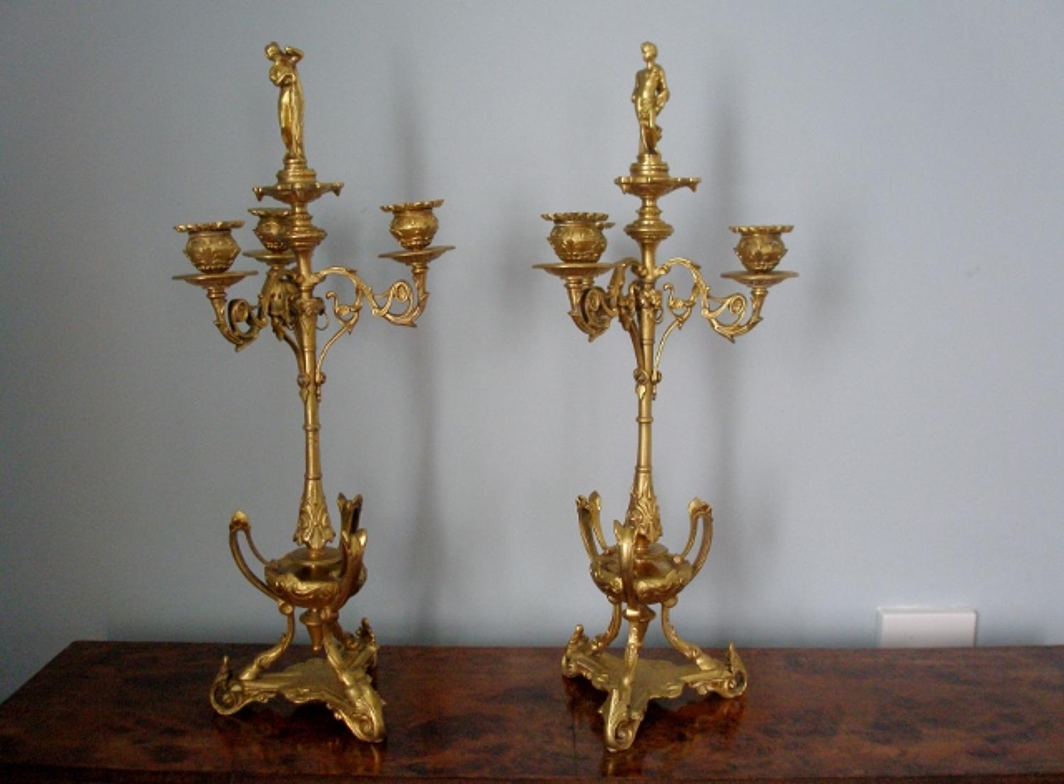 Renaissance style gilt bronze candlesticks