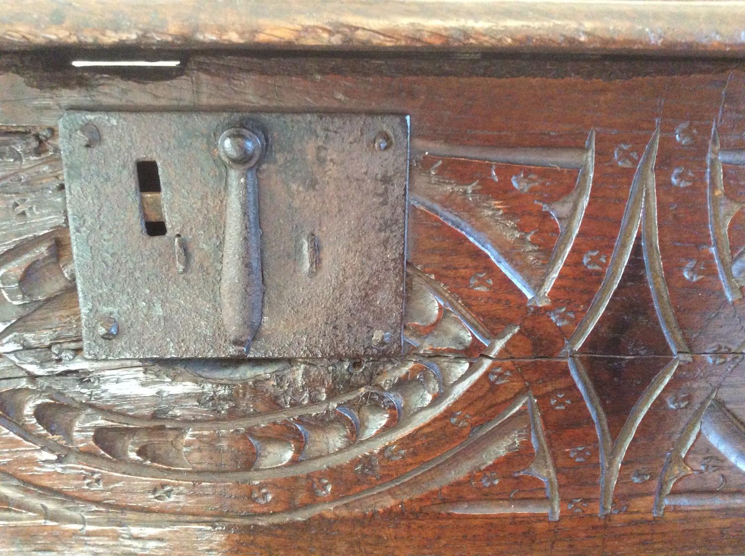 17th Century Oak Bible Box with polychrome paint