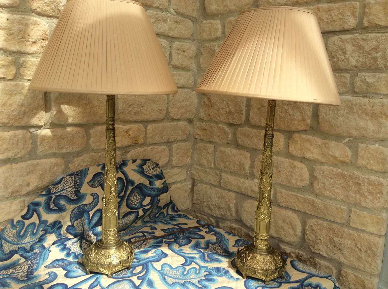 Pair of decorative gilt brass table lamps