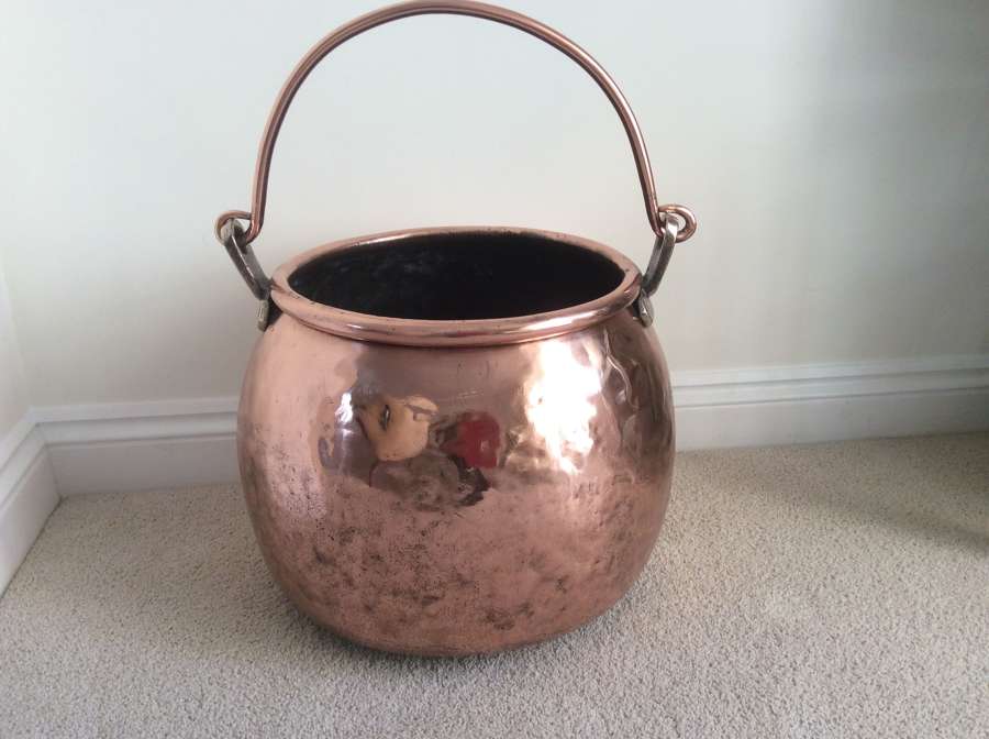 19th Copper cauldron with swing handle