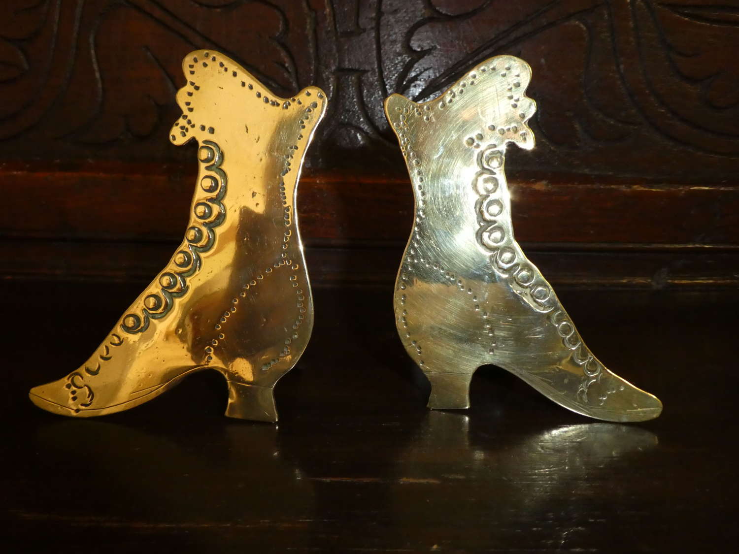 Victorian brass boot chimney ornaments