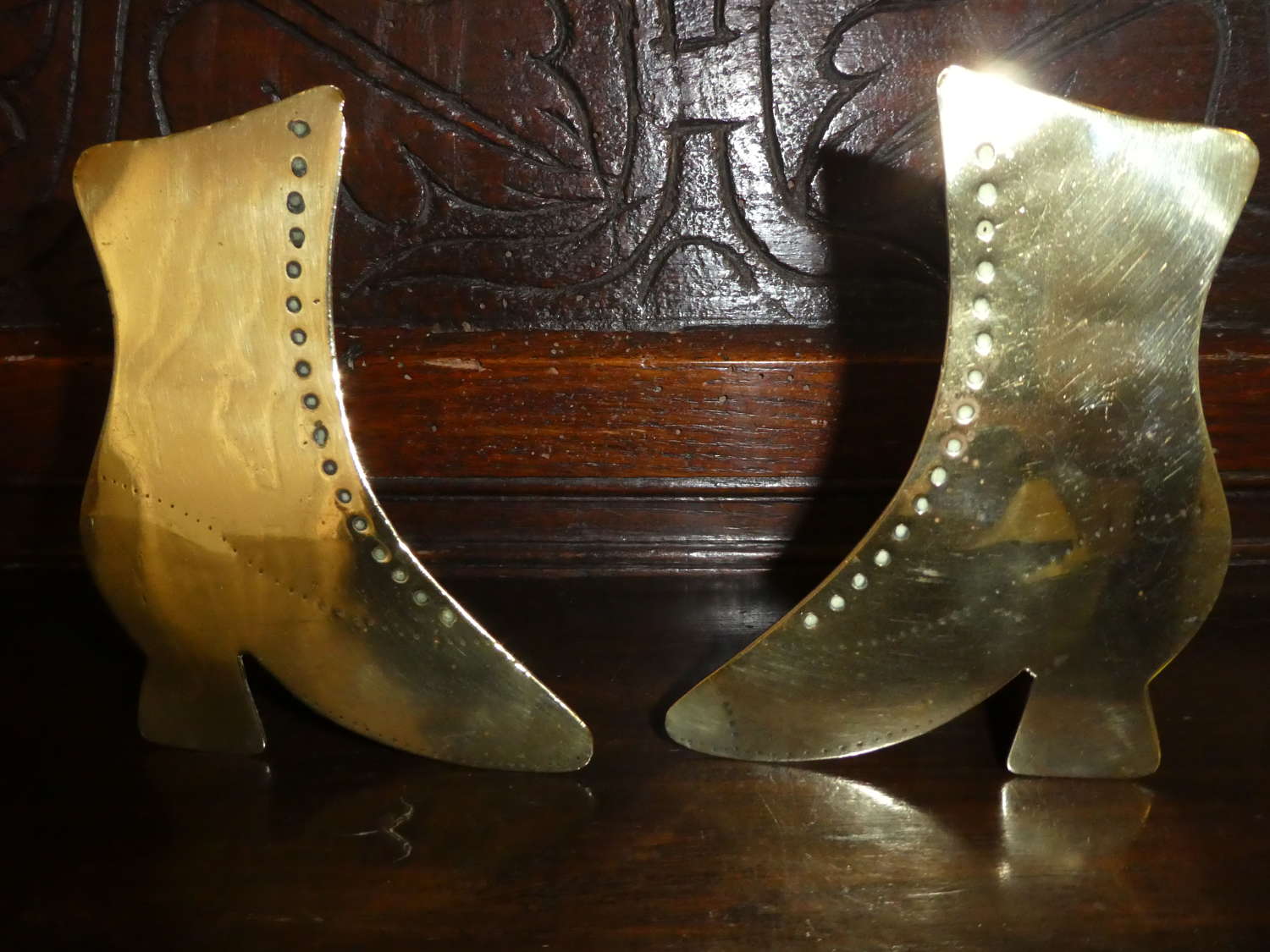 Pair of brass boots chimney ornaments