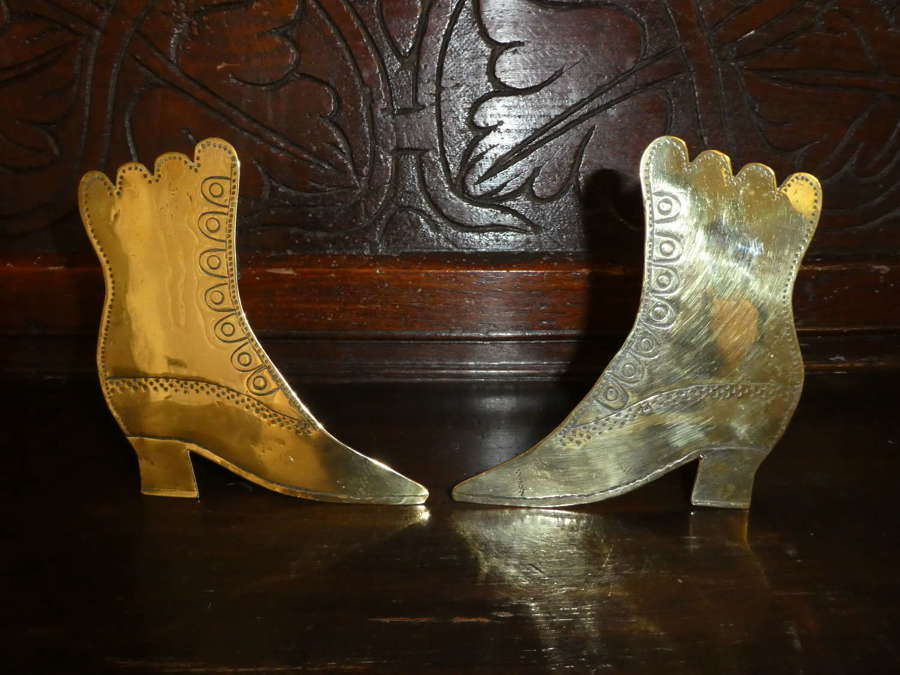 Pair of Victorian brass boots chimney ornaments