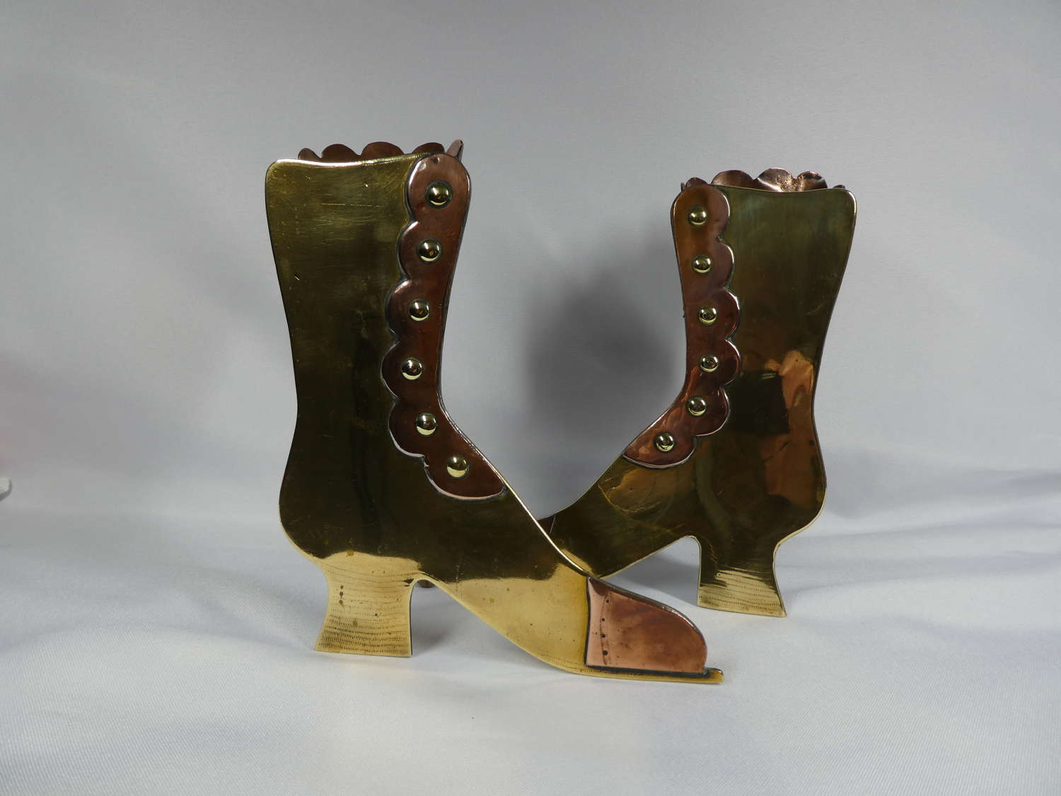 Pair of brass and copper boot posy holders