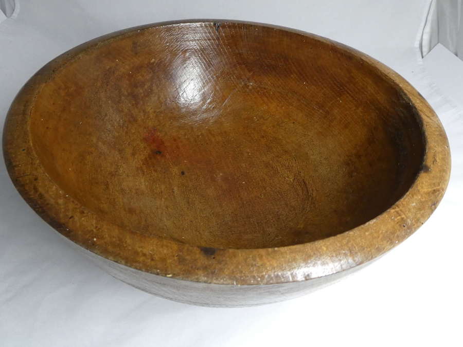 19th Century large turned treen dairy bowl