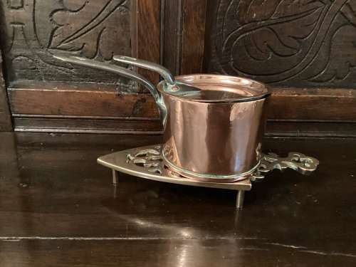 Small 19th Century copper pan and trivet