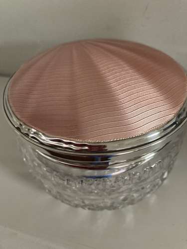 Art Deco glass bowl with silver and enamel lid