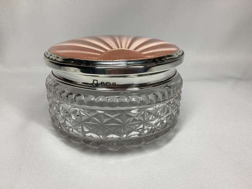 Art Deco glass bowl with silver and enamel lid