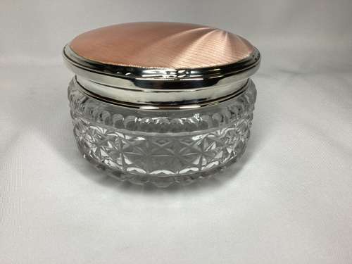 Art Deco glass bowl with silver and enamel lid