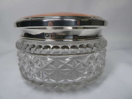 Art Deco glass bowl with silver and enamel lid