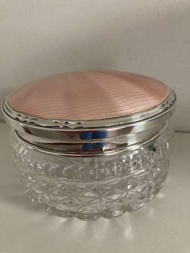 Art Deco glass bowl with silver and enamel lid