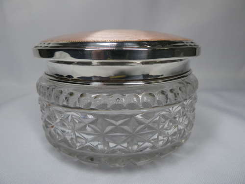 Art Deco glass bowl with silver and enamel lid