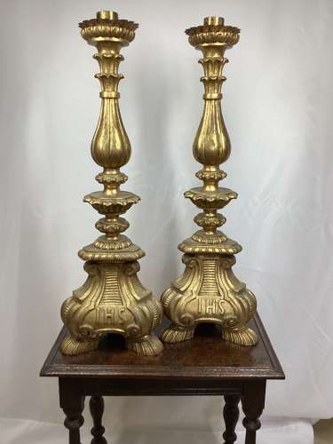 Decorative pair of Italian altar style candlesticks.
