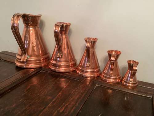 SET OF FIVE COPPER MEASURES WITH ARMORIAL