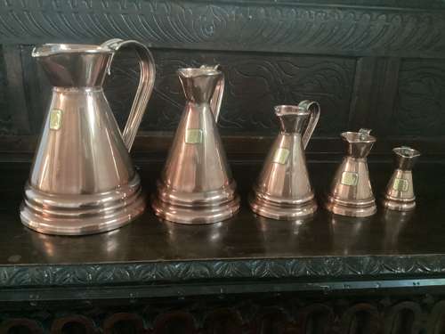 SET OF FIVE COPPER MEASURES WITH ARMORIAL