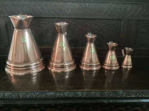 SET OF FIVE COPPER MEASURES WITH ARMORIAL