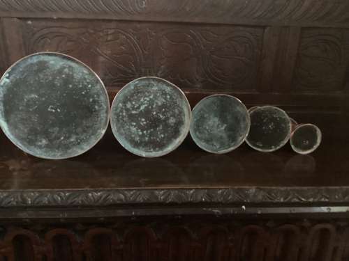 SET OF FIVE COPPER MEASURES WITH ARMORIAL