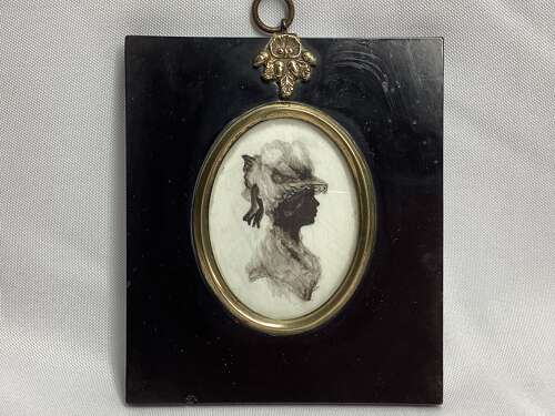 REGENCY PERIOD SILHOUETTE OF A LADY WEARING A HAT WITH RIBBONS
