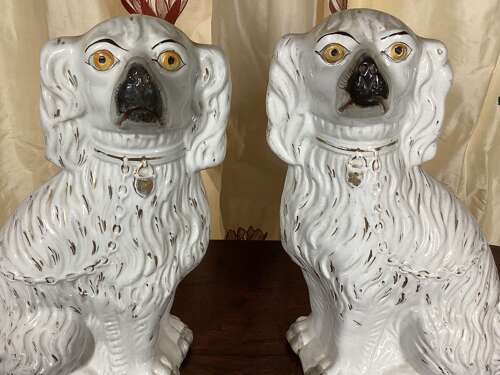 PAIR OF LARGE STAFFORDSHIRE SPANIELS