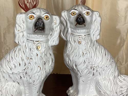 PAIR OF LARGE STAFFORDSHIRE SPANIELS