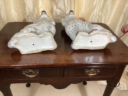 PAIR OF LARGE STAFFORDSHIRE SPANIELS