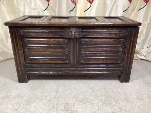 CHARLES II SMALL OAK  LINENFOLD COFFER